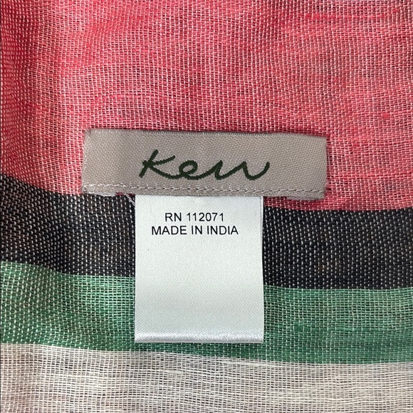 Kew linen cotton blend scarf wrap colorful stripes fringe - Picture 3 of 6